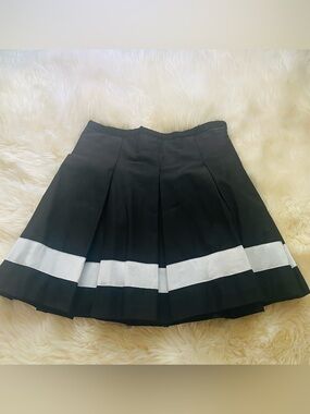 Swise Black White Pleated Preppy School Girl Mini Skirt Side Zip Size Large